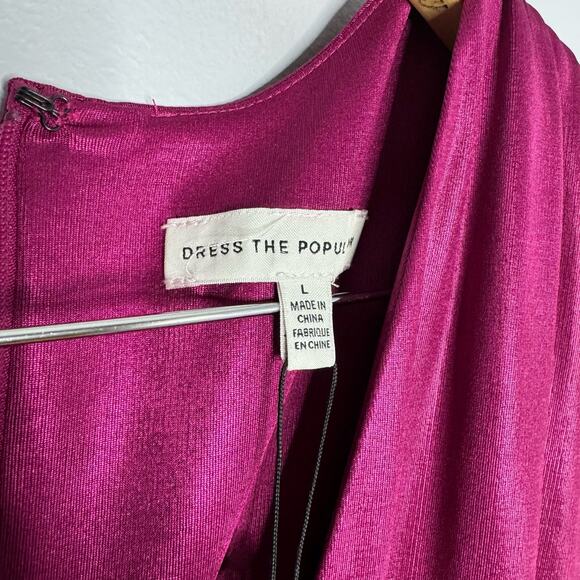 Dress The Population Krista Plunge Neck Side Slit Gown Dress Maxi Prom Magenta L - Picture 10 of 12